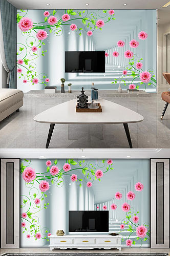 空间拓展梦幻花卉花朵3D立体电视背景墙