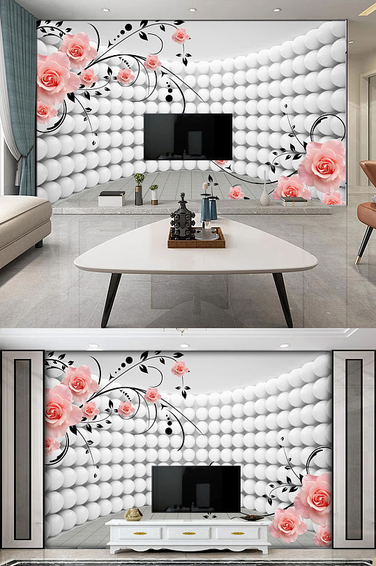 梦幻花朵时尚现代3D立体空间电视背景墙