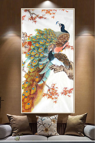 新中式国画孔雀玄关装饰画