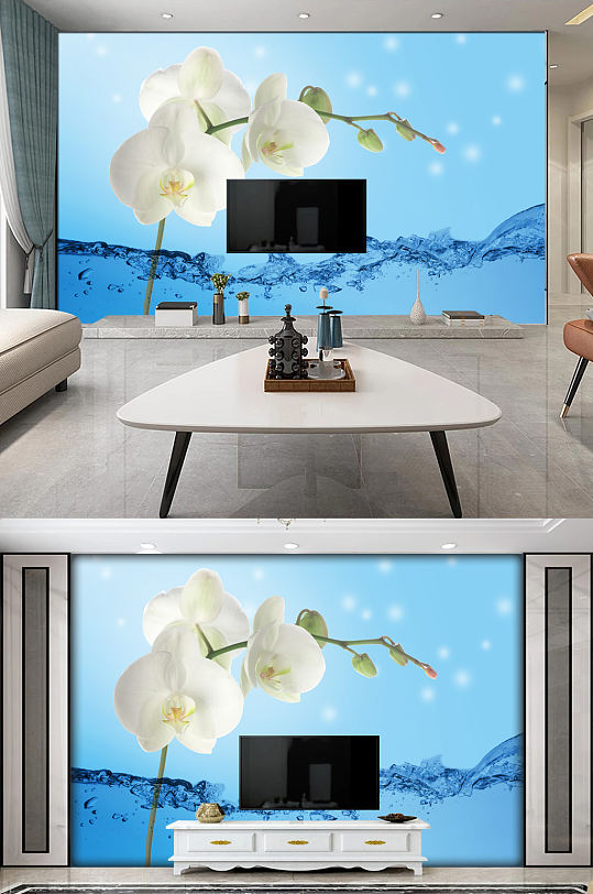 水中玉兰花背景墙-众图网