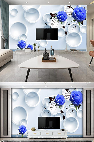 玫瑰3D立体圆圈电视背景墙