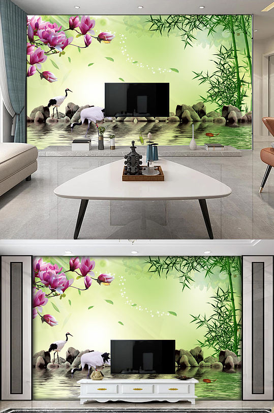 绿竹3D立体风景电视背景墙