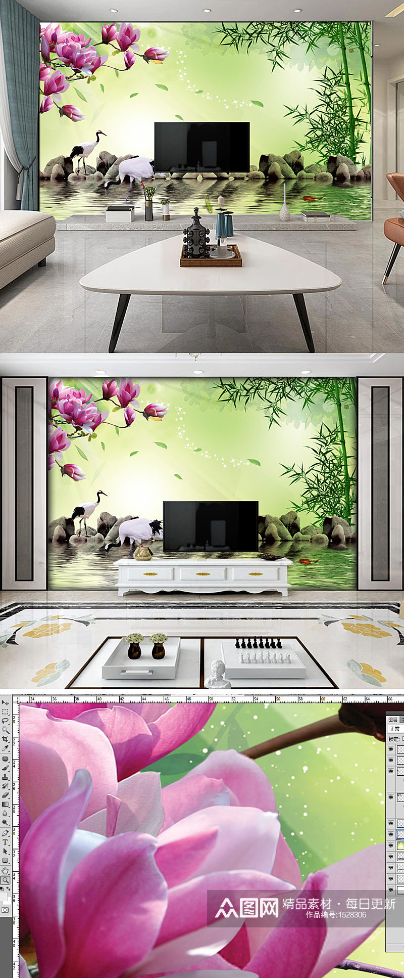 绿竹3D立体风景电视背景墙素材