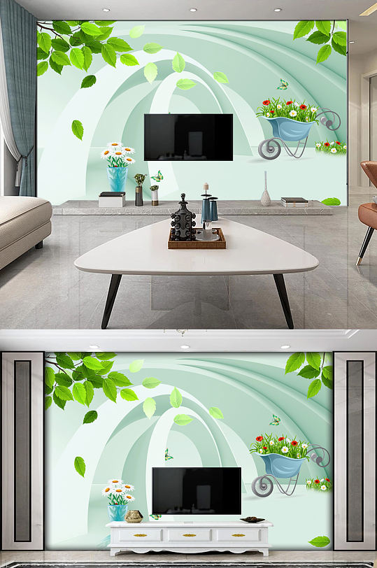 3D立体花园空间扩展电视背景墙装饰画