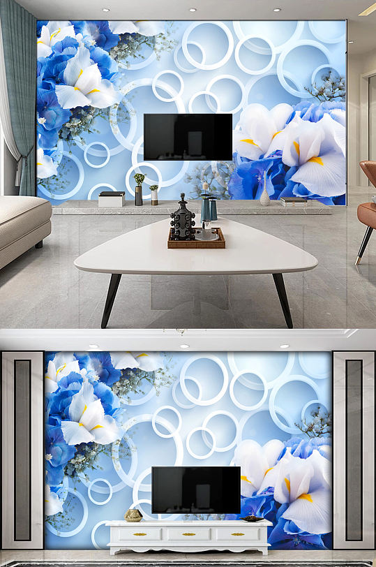 现代简约3D立体花卉电视背景墙
