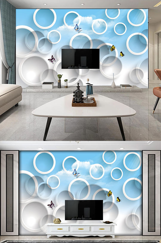 现代简约3d立体圆圈电视背景墙