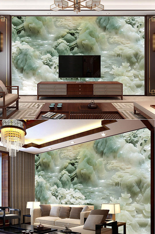 玉雕山水电视背景墙大型壁画