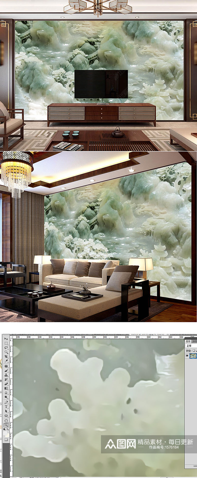玉雕山水电视背景墙大型壁画素材