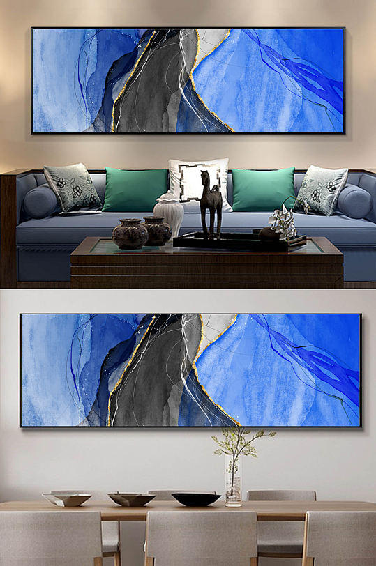 现代简约轻奢抽象克莱因蓝床头客厅装饰画