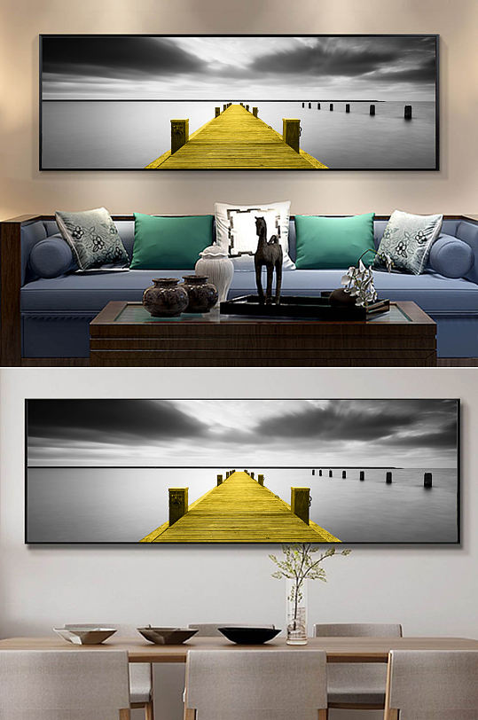 现代简约北欧金色木桥山水客厅床头装饰画