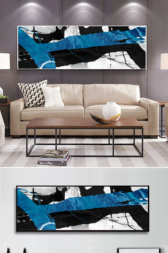 北欧现代轻奢手绘抽象色块床头客厅装饰画