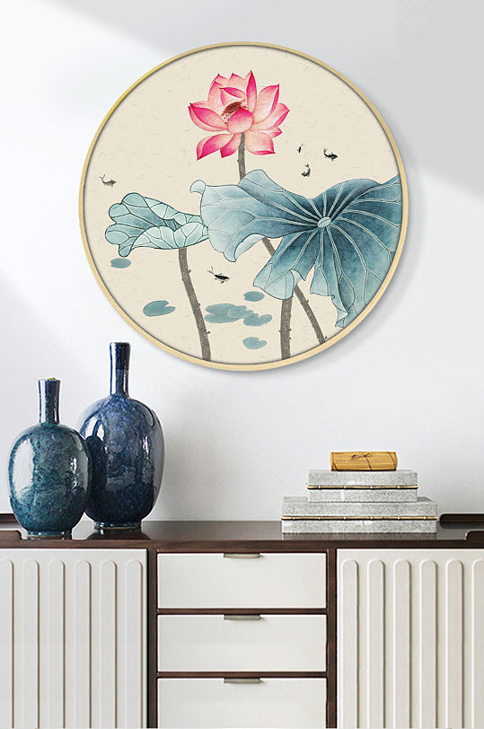 新中式禅意手绘莲花荷花年年有余挂画装饰画