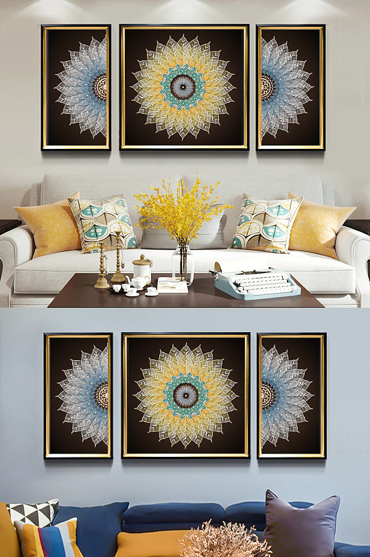 奢华抽象高端复古圆形欧式花纹客厅装饰画