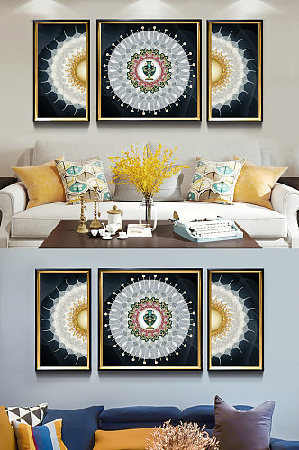 奢华抽象高端复古圆形欧式花纹客厅装饰画