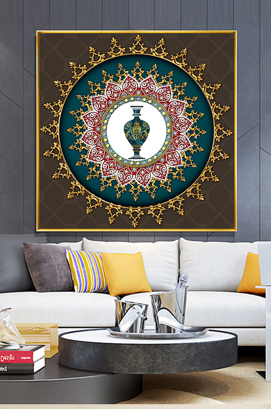 欧式奢华高端复古抽象花瓶金色客厅装饰画