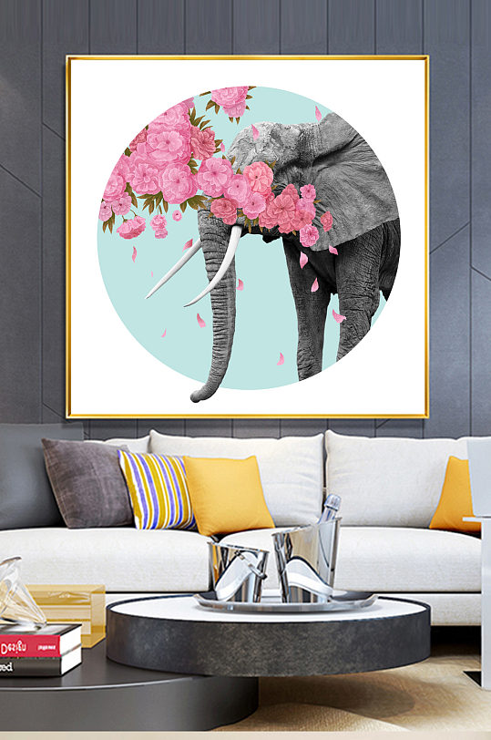 北现代简约抽象轻奢植物花朵大象玄关装饰画