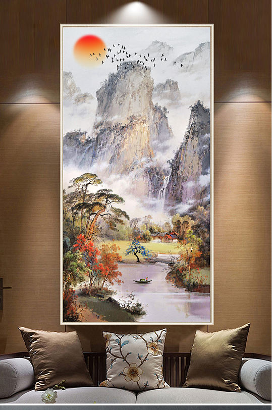 新中式水墨山水山水情装饰画 大气山河图-众图网