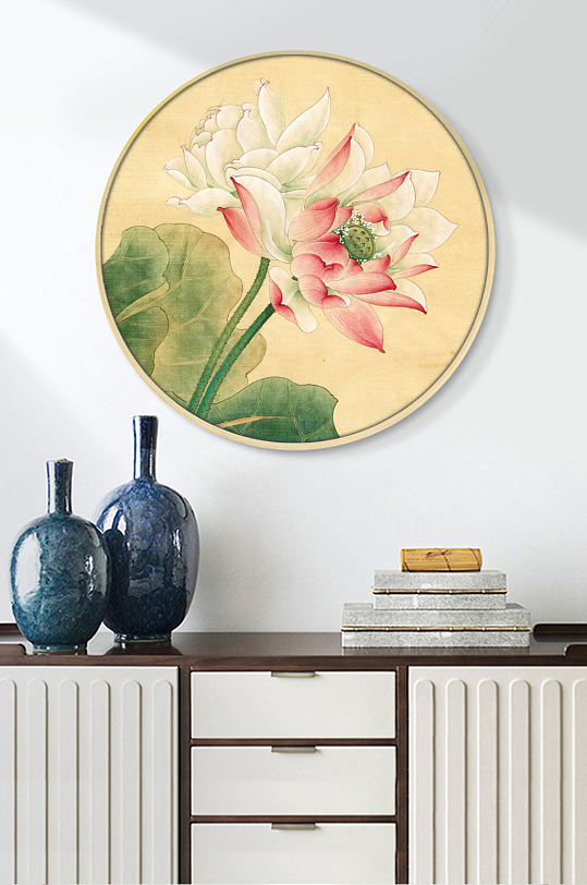 新中式荷花玄关过道背景墙装饰画荷花韵-众图网