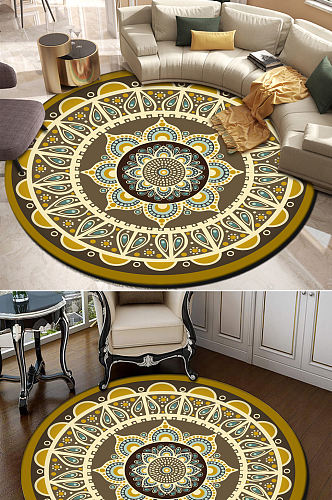 欧式现代简约古典花纹奢华圆形地毯