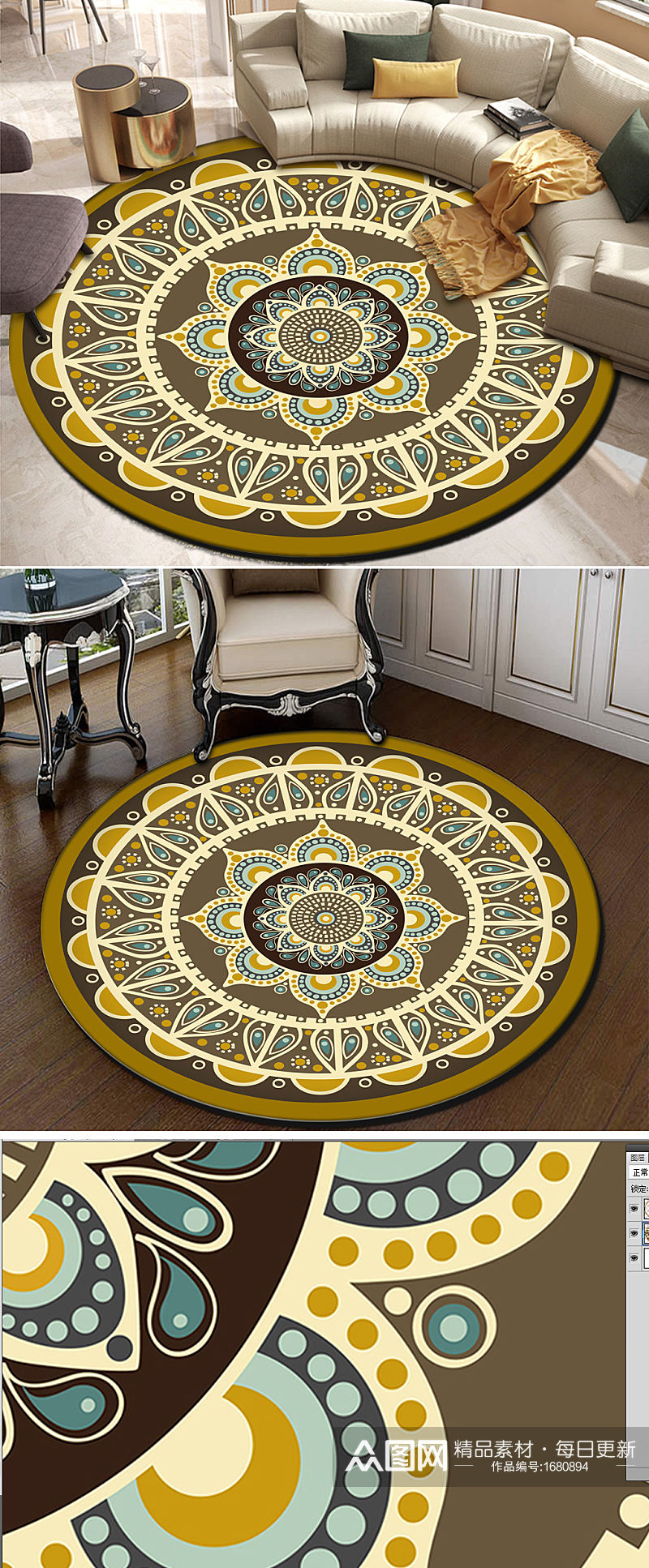 欧式现代简约古典花纹奢华圆形地毯素材