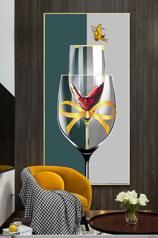 现代简约抽象轻奢金色酒杯餐厅装饰画