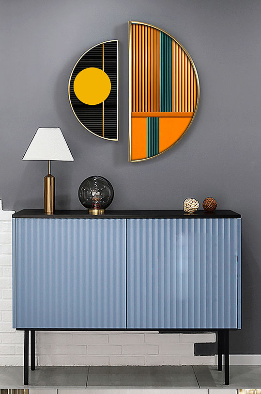 现代抽象几何轻奢圆形画扇形客厅装饰画挂画-众图网