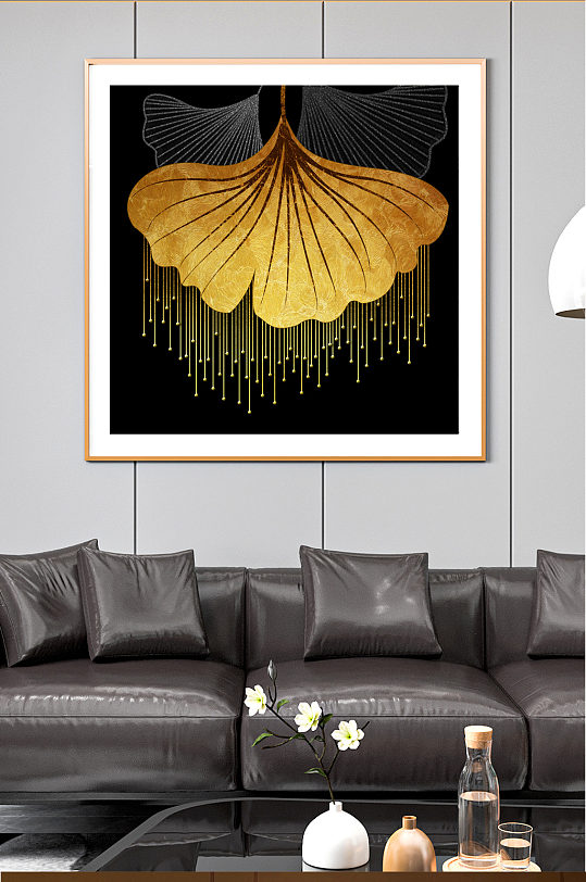 轻奢珐琅彩银杏叶装饰画