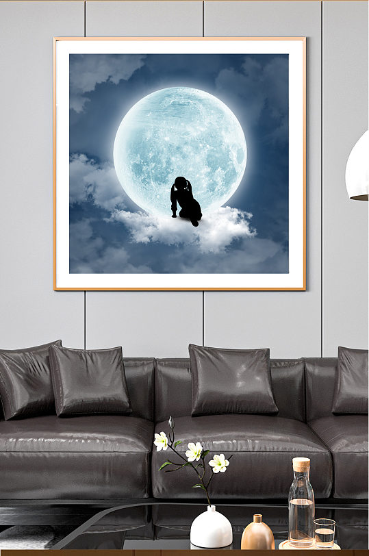 现代抽象太空月球装饰画-众图网