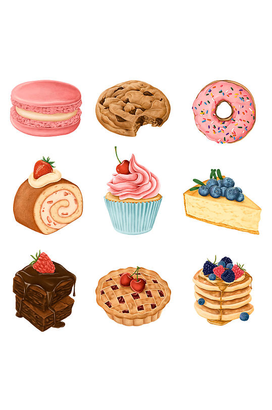 蓝色的塑料糕点甜品包装样机立即下载手绘卡通甜点蛋糕甜品店的美食免