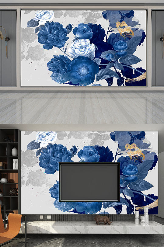 简洁大气的蓝色花朵壁纸-众图网