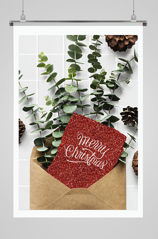 绿色简洁大气的信封圣诞海报