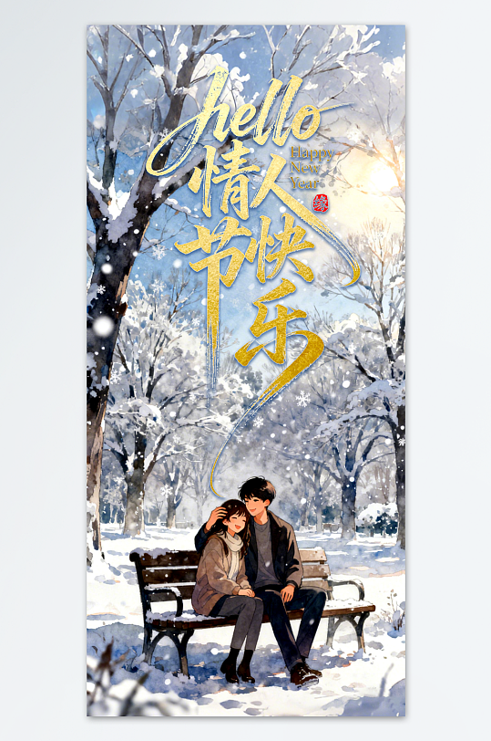 雪中l浪漫情人节快乐-众图网