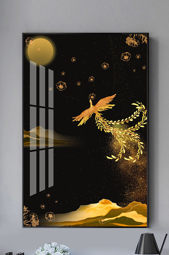 新中式轻奢金色凤凰装饰画