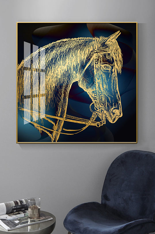 北欧轻奢金色马头装饰画