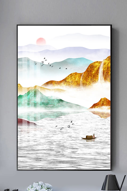 新中式水墨山水抽象装饰画-众图网