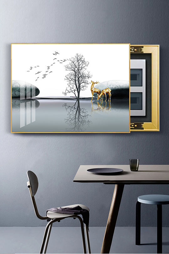 新中式金色麋鹿石头电表画-众图网