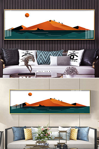 新中式抽象山水麋鹿简约装饰画