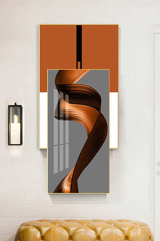 现代轻奢抽象艺术飘带组合装饰画