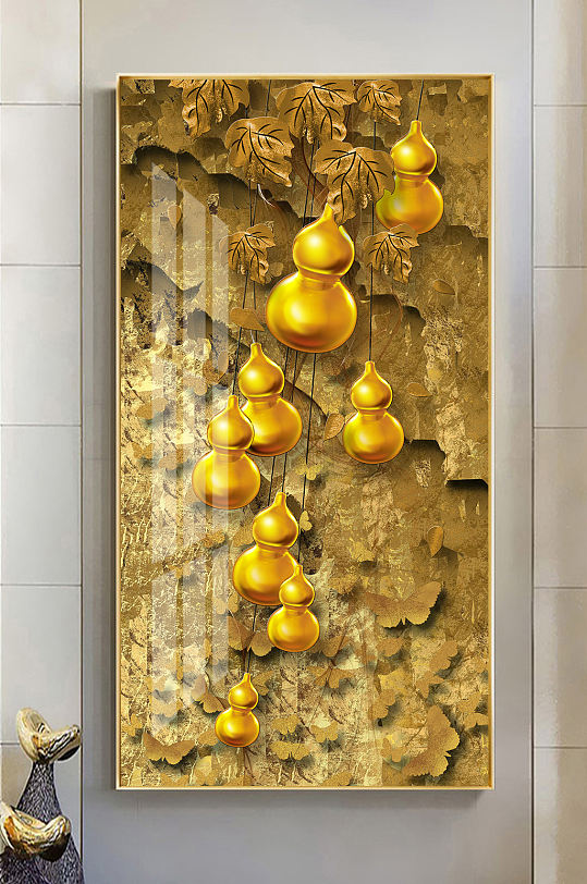 新中式轻奢金色葫芦蝴蝶立体玄关