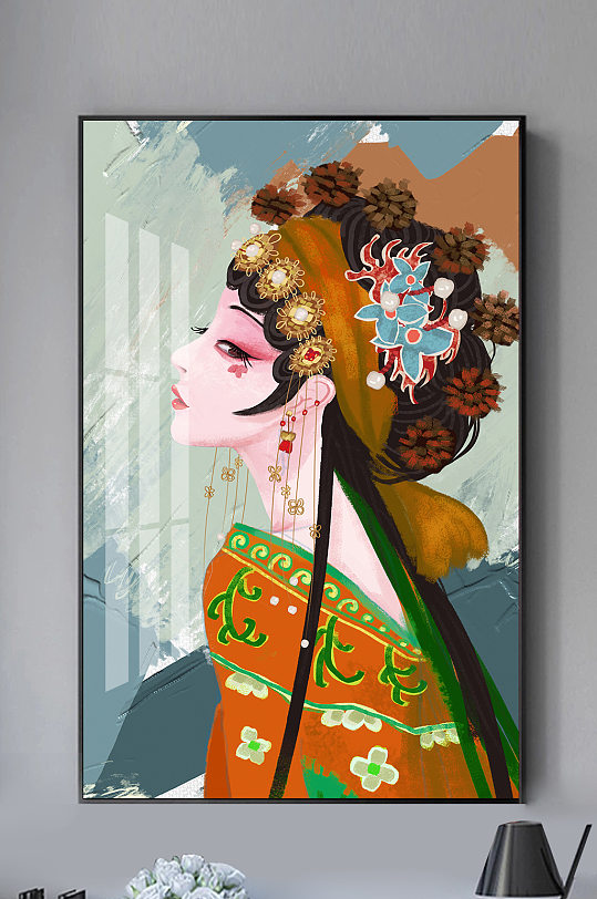 中国风京剧戏曲花旦人物装饰画