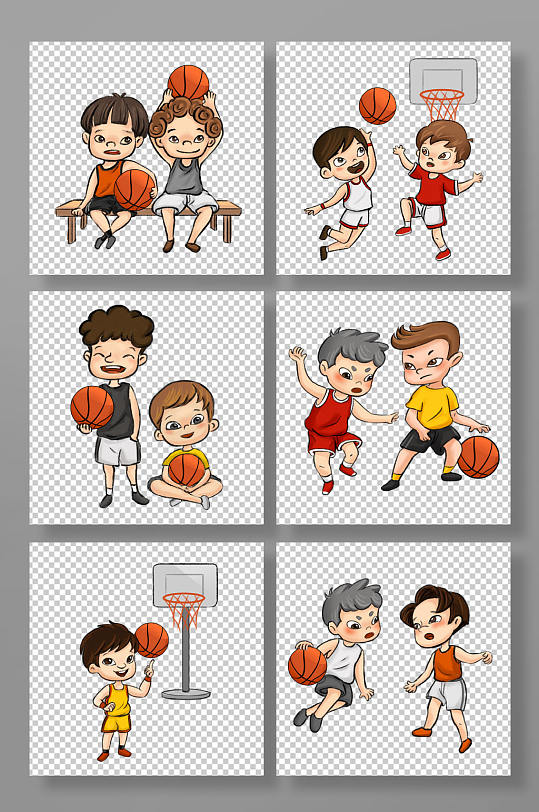 透明底打篮球运动人物元素插画