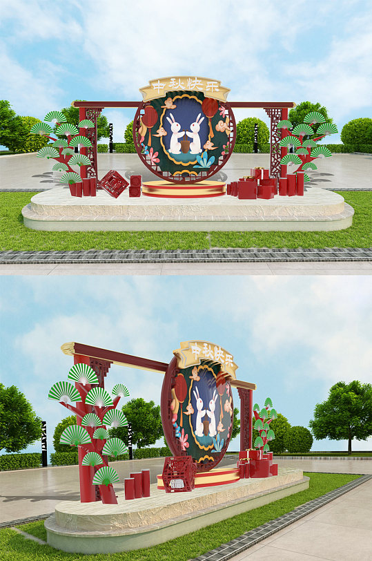 中秋节美陈喜庆门头户外设计-众图网