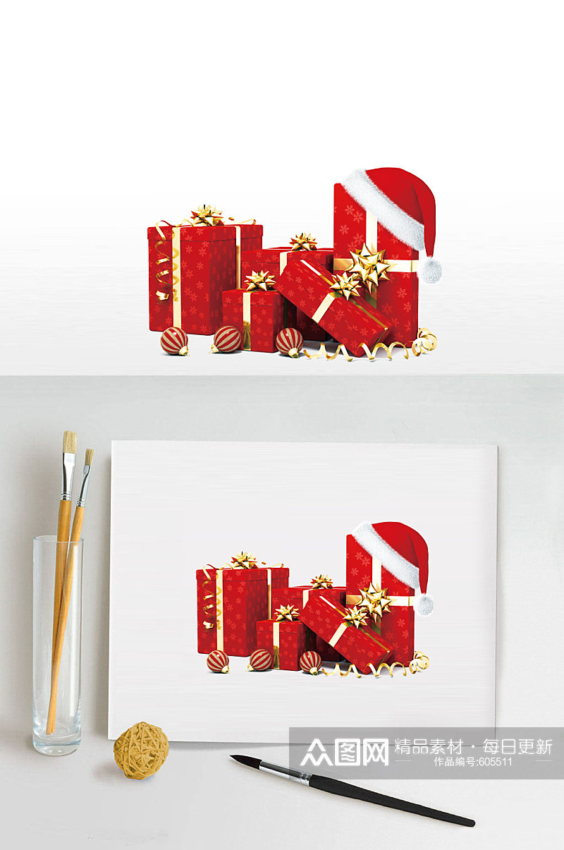 圣诞礼盒红色喜庆免抠素材素材