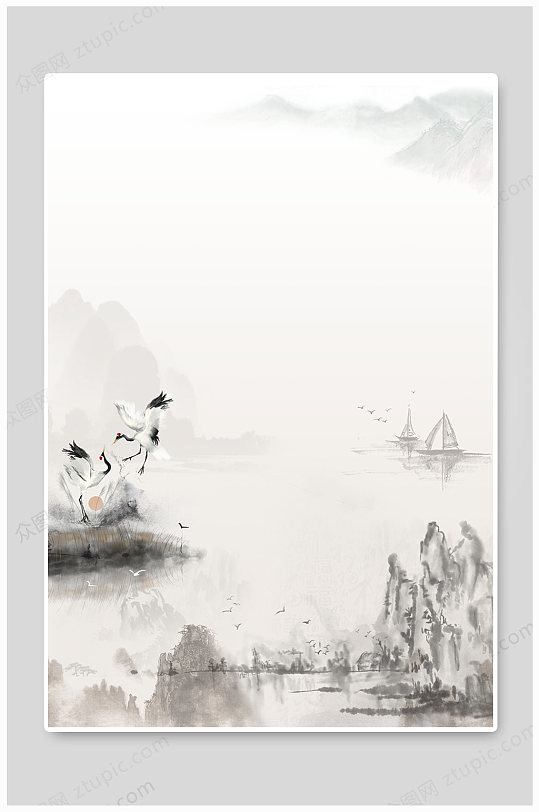 中国风山水画寒露海报设计