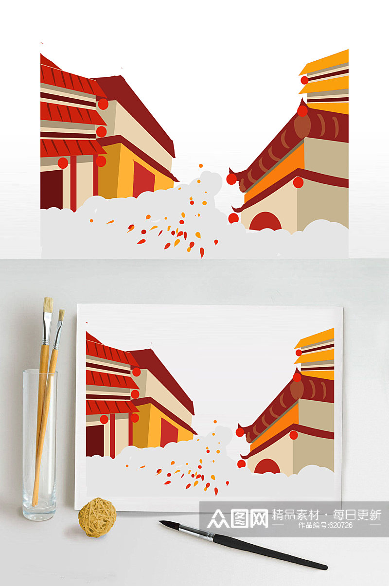 春节插画小场景元素设计素材