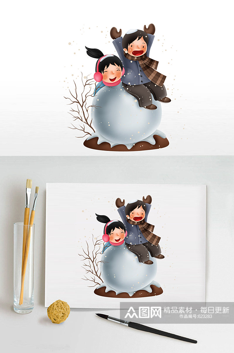 雪人立冬场景插画设计素材