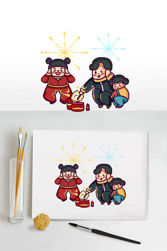 春节物料小孩场景设计