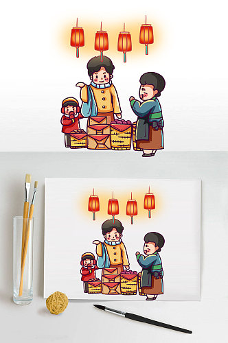 祝福春节过年拜年场景插画