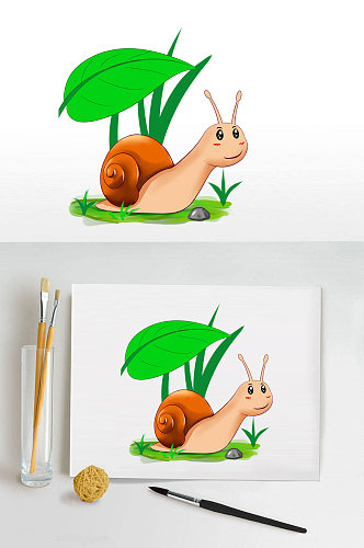 春天蜗牛插画元素设计