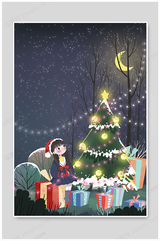喜气简洁创意平安夜圣诞节插画海报